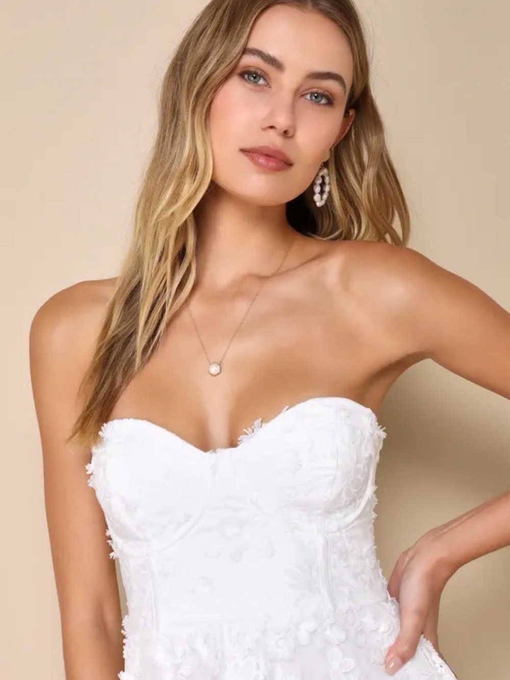 Quite Perfect White Floral Embroidered Strapless Midi Dress Style 2294471 - Picture 4 of 6